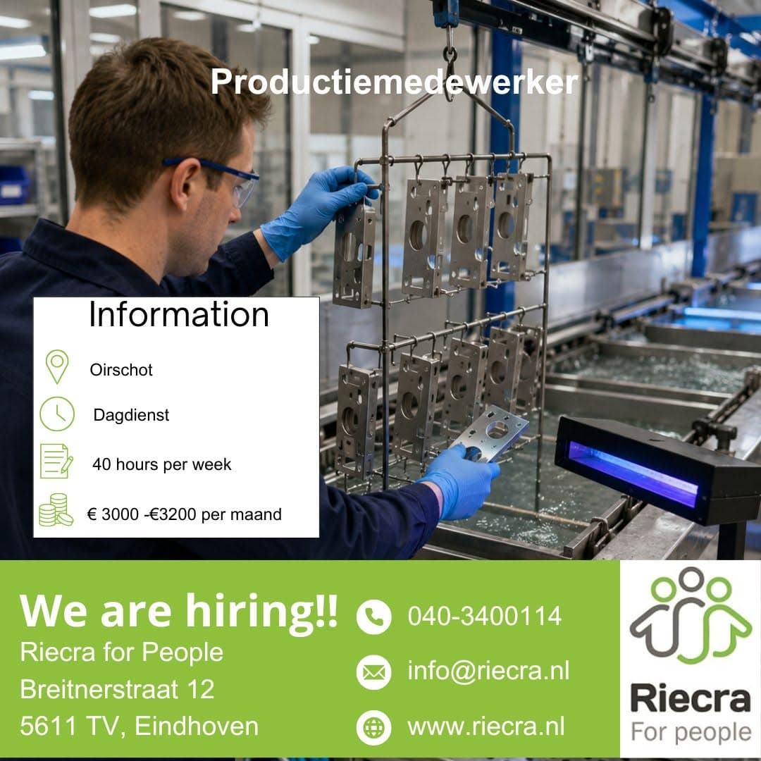 Sfeerbeeld voor Productie medewerker bij Riecra for People B.V.
